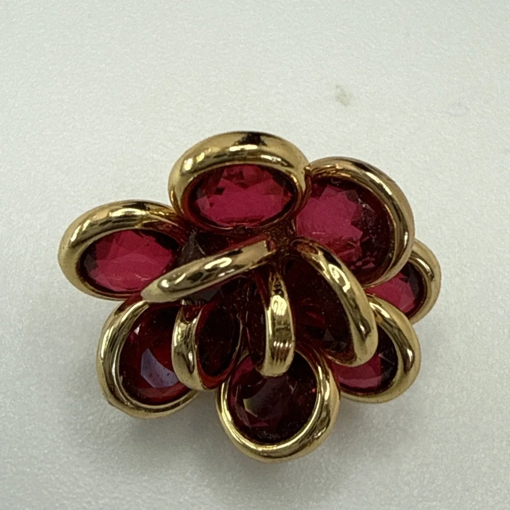 Kate Spade Jeweled Rosette Stud Post Earrings Red Gold Toned
